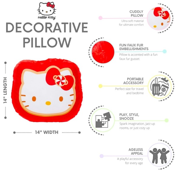 Hello Kitty Kids Bedding Decorative Pillow, Sanria - Picture 3 of 5